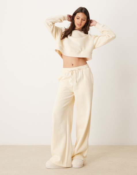 Urban Threads lounge sporty wide leg jogger in cream - view 1