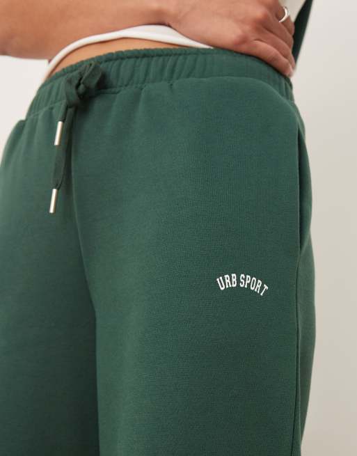 Urban Threads lounge sporty wide leg trackies in forest green, 2 of 5