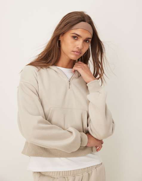 Urban Threads – Lounge-Sweatshirt in Beige mit kurzem Reißverschluss - view 1