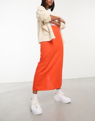 Urban Threads Urban Threads midaxi skirt in bright orange