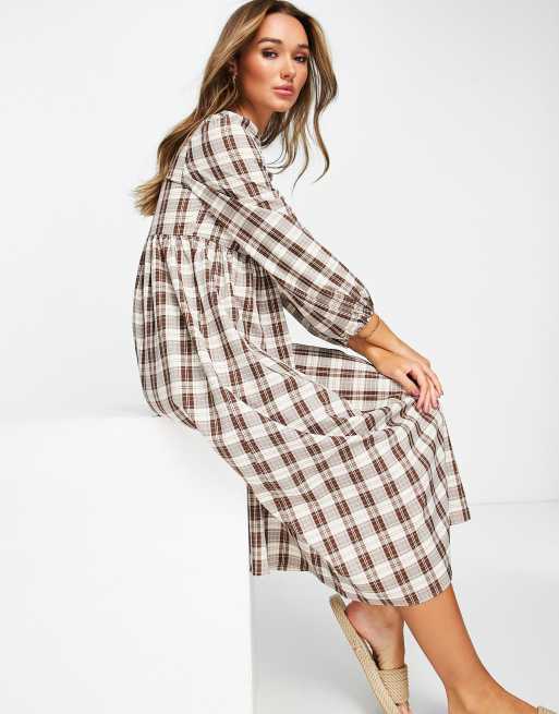 Urban Threads midi smock dress in brown check