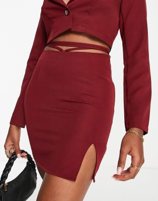 Urban Threads tie waist mini skirt co-ord in deep red - ASOS Price Checker