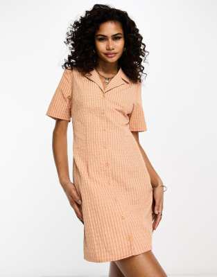 Urban Threads Mini Shirt Dress In Orange Check