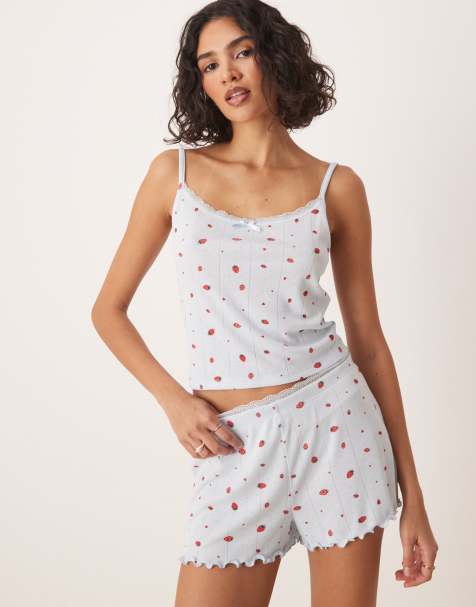 Urban Threads Mix & Match pointelle cami top in printed strawberry print