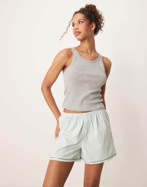 Urban Threads Mix & Match woven boxer shorts in green and blue stripe - view 1