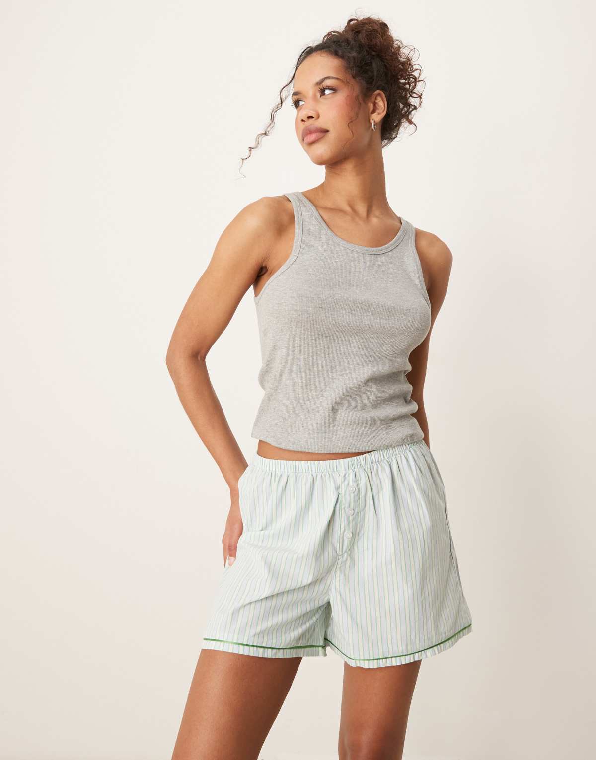 Urban Threads Mix & Match woven boxer shorts in green and blue stripe