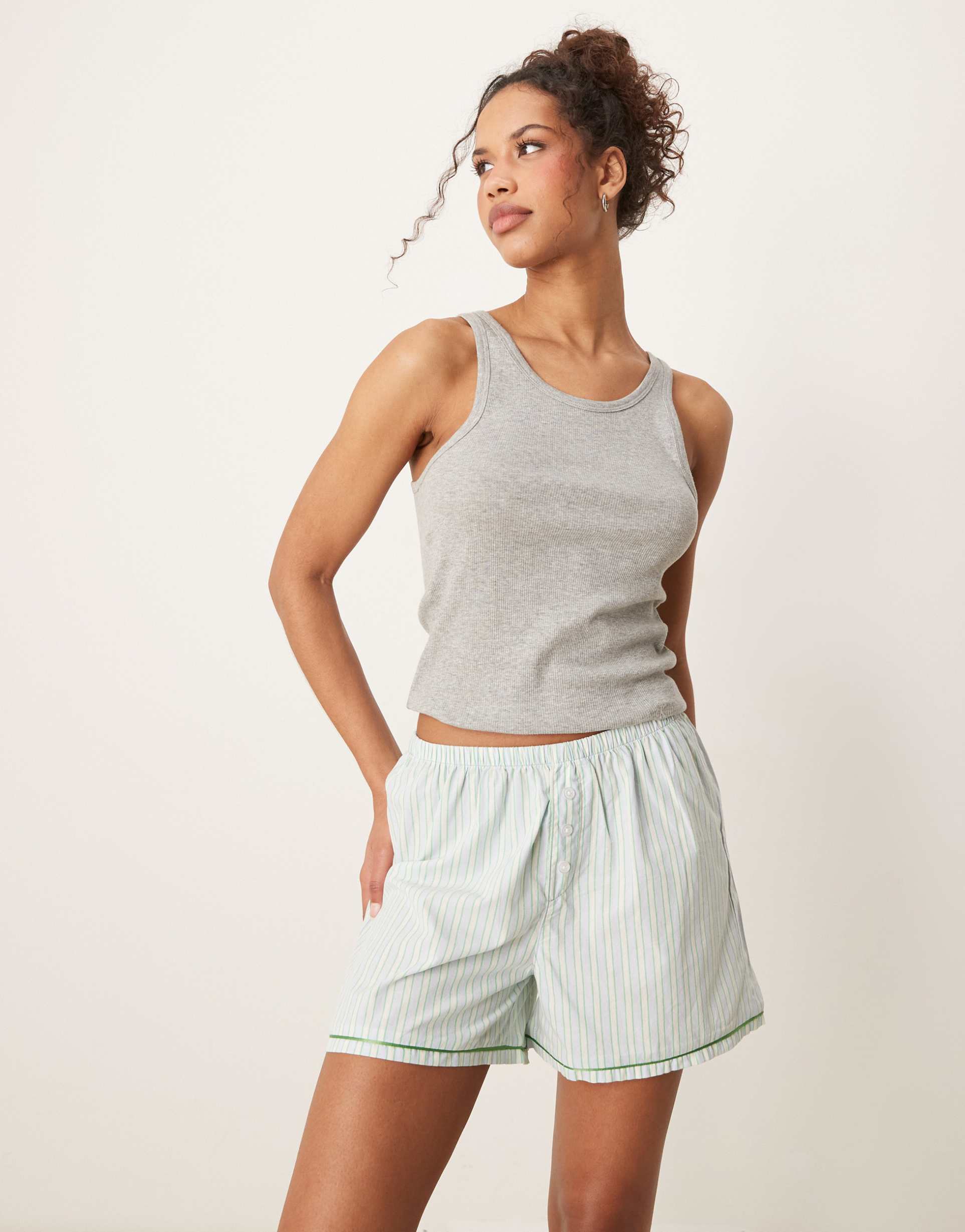 urban threads mix & match woven boxer shorts in green and blue stripe
