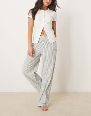 Urban Threads Urban Threads Mix & Match woven trousers in green stripe-Navy