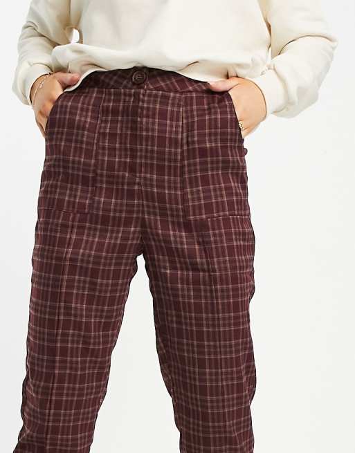 Urban Threads - Nauwsluitende geruite broek in bordeauxrood, deel van co-ord set, 3 van 4