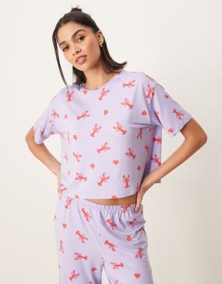 Urban Threads - Oversize Cropped-T-Shirt mit Hummer- und Herz-Print, Kombiteil-Bunt