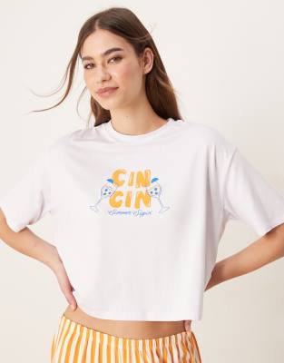 Urban Threads - Oversize Cropped-T-Shirt mit sommerlichem Print, Kombiteil-Bunt