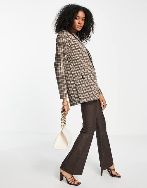 Urban Threads oversized blazer co-ord in brown check, 4 of 4