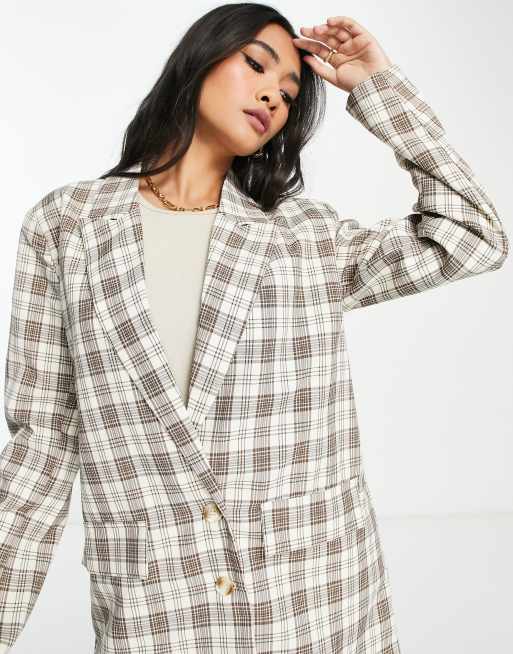 Urban Threads oversized blazer co-ord in brown check, 3 of 4