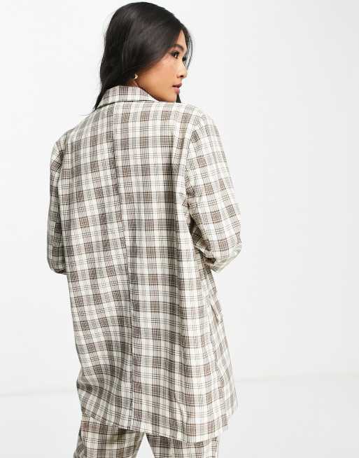 Urban Threads oversized blazer co-ord in brown check, 4 of 4