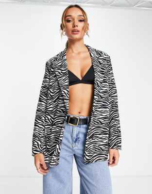 Urban Threads oversized blazer in animal print