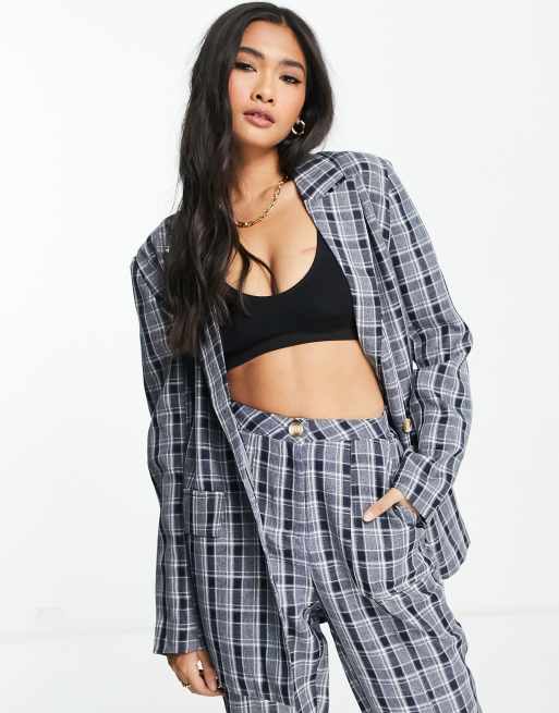 Urban Threads oversized blazer in navy plaid - part of a set