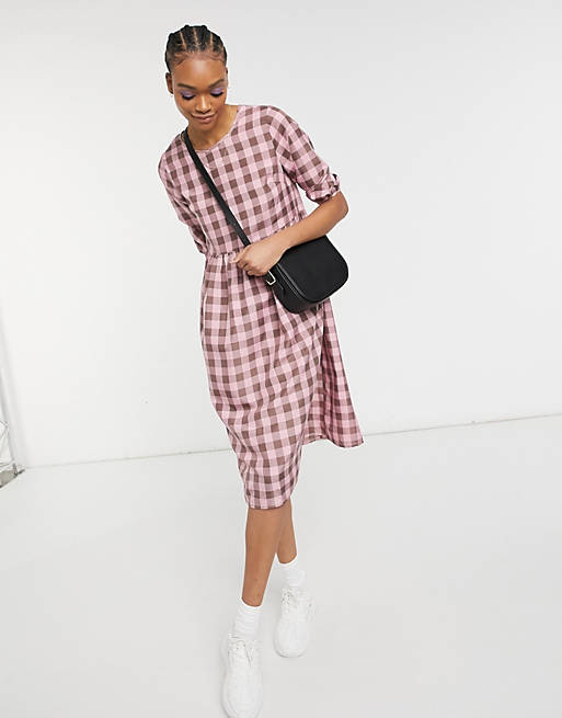 Urban Threads oversized check midi dress in pink gingham