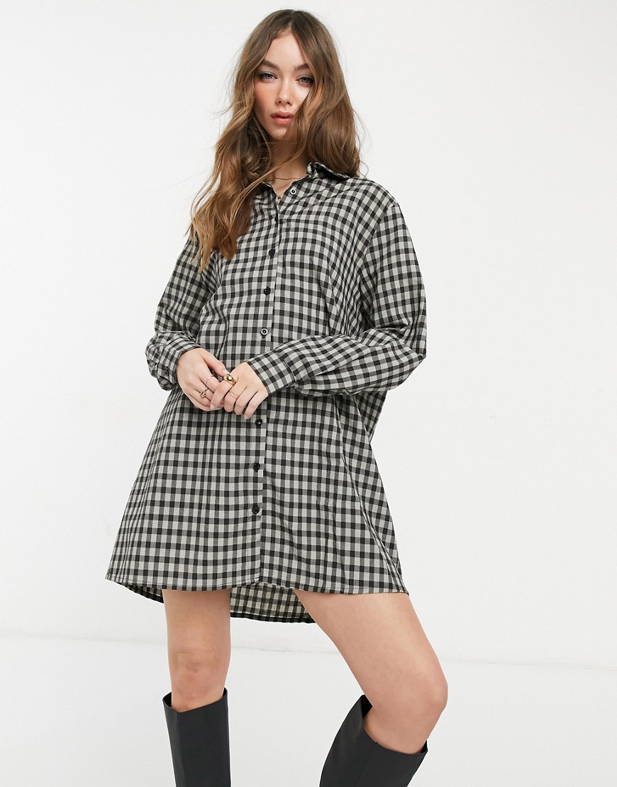 Urban Threads oversized checked shirt dress in black and white-Purple