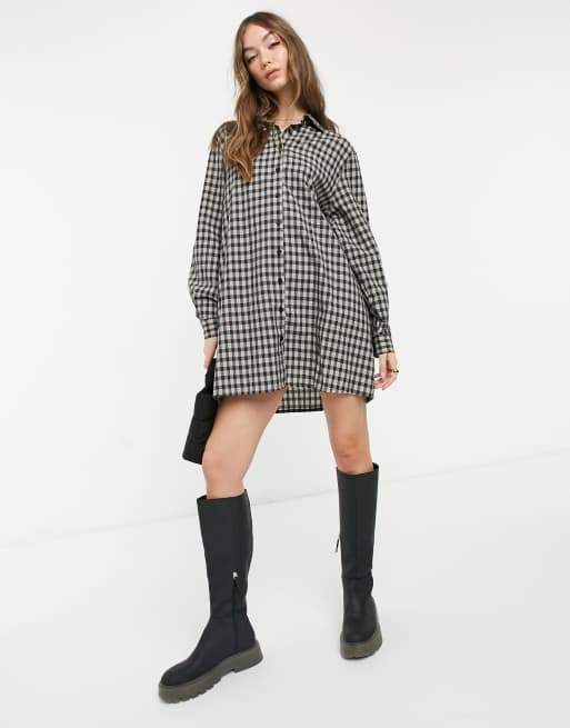 Urban Threads Oversized Checked Shirt Dress In Black And White Asos