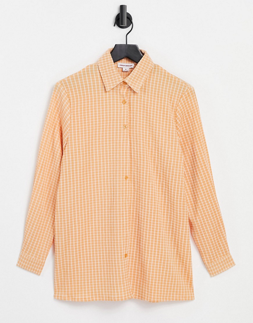 Urban Threads oversized checked shirt in coral-Multi