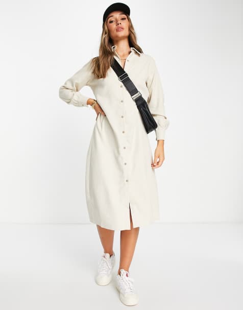 Urban Threads oversized cord midi shirt dress in stone
