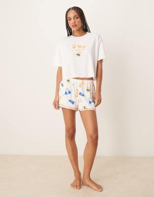 Urban Threads Oversized Cropped Tee With La Dolce Vita Print - Part Of A Set-multi