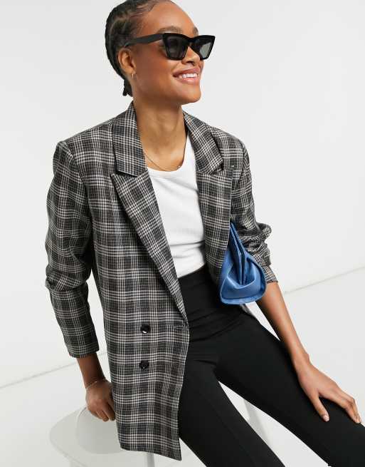 Urban Threads - Oversized, dobbeltradet blazer i grå tern