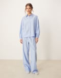 [Urban Threads] Urban Threads oversized long sleeve revere shirt and pants pyjama set in blue stripe 12 BLUE