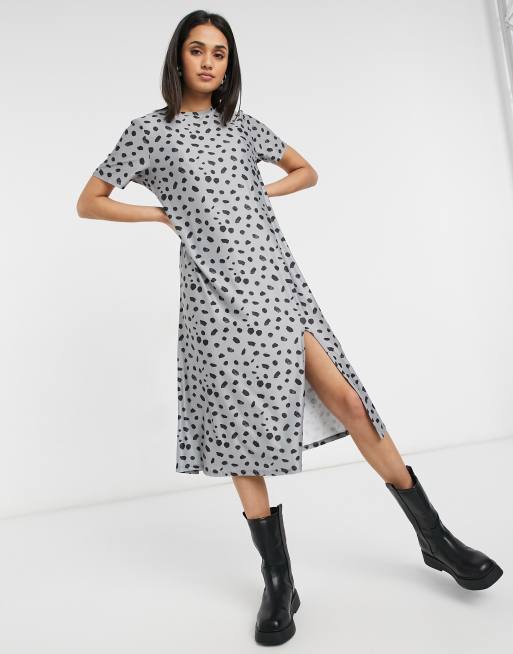 Urban Threads oversized midi splodge print tshirt dress in grey ASOS