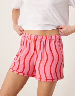 Urban Threads Oversized Pajama Shorts With Wavy Stripe Print - Part Of A Set-multi
