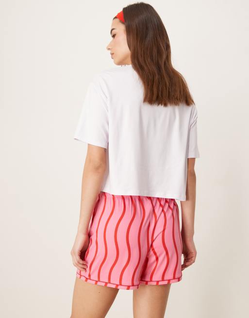 Urban Threads oversized pajama shorts with wavy stripe print