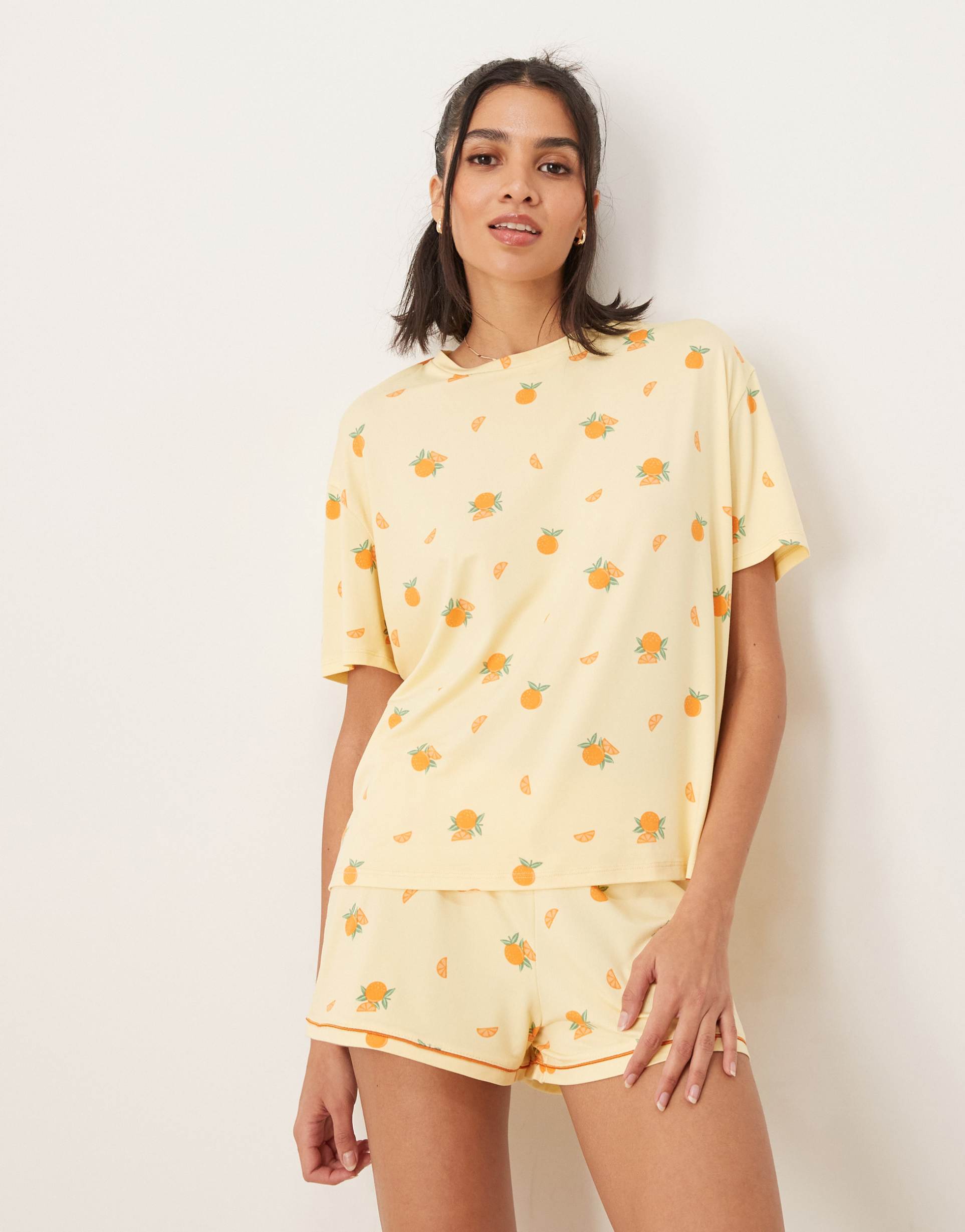 urban threads oversized pajama top and shorts in fruit print