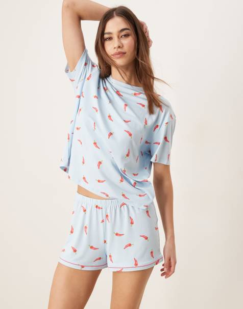 Urban Threads oversized pyjama  top and shorts in chilli print - view 1