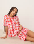 [Urban Threads] Urban Threads oversized pyjama top and shorts in strawberry and cherry print-Multi 6 MULTI