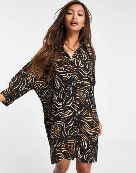 Urban Threads oversized shirt dress in abstract animal - view 1