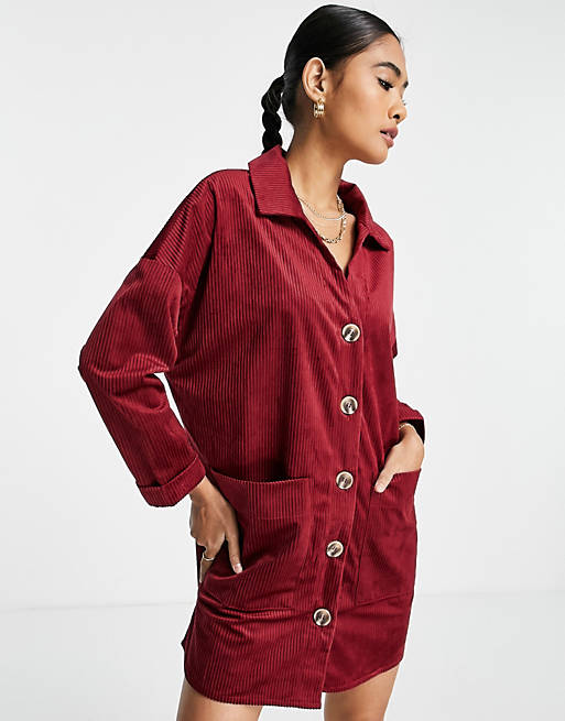 Urban Threads oversized shirt dress in burgundy