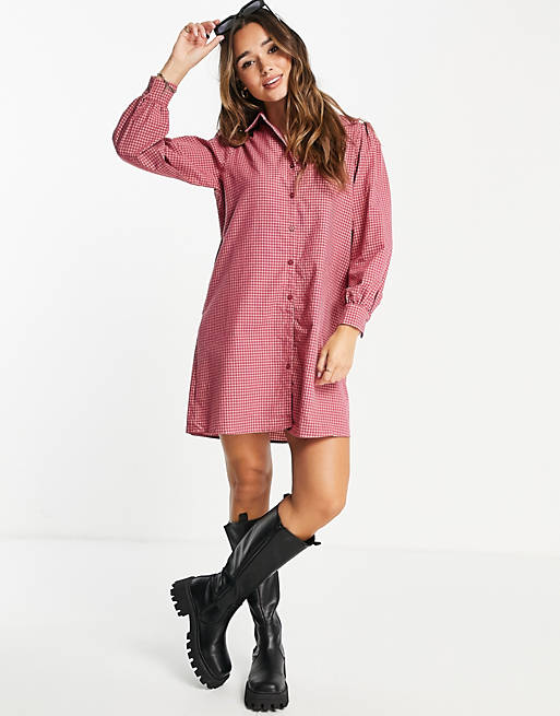 Urban Threads oversized shirt dress in pink check