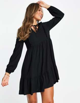 Urban Threads Urban Threads oversized smock dress in black