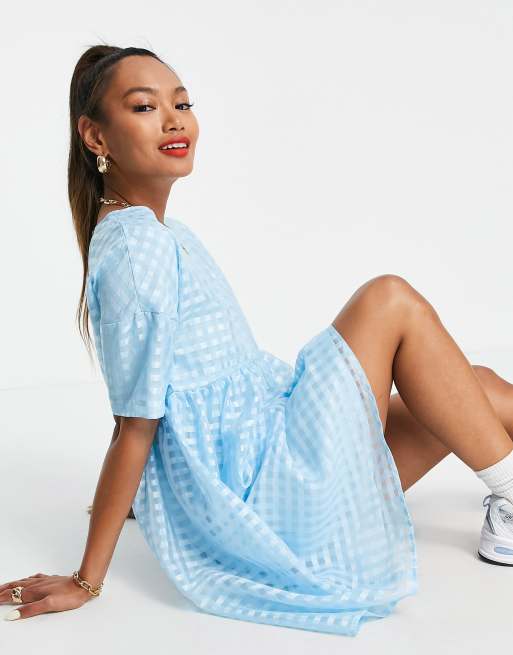 Urban Threads oversized smock dress in blue gingham, 4 of 4