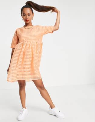 Urban Threads Urban Threads oversized smock dress in orange gingham