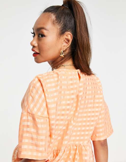 Urban Threads oversized smock dress in orange gingham, 3 of 4