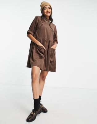 Urban Threads - Oversized Smock-Kjole I Chokoladebrun