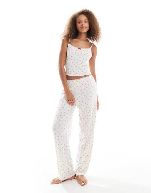 Urban Threads - Pantaloni del pigiama natalizi traforati color crema
