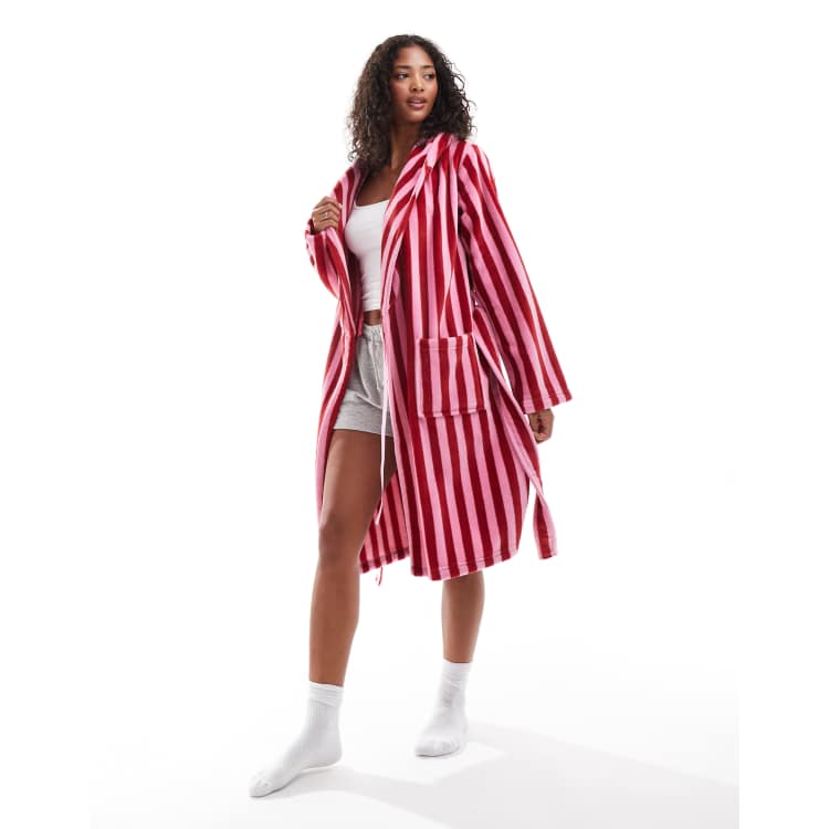 Stars And Stripes Peignoir Luxe 100% Coton Velours Jacquard – Rayures Fines Multicolores, Teint En Fil, Confort Doux British Design