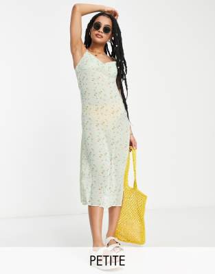 Urban Threads Petite Urban Threads Petite cami strap midi slip dress in mint floral print-Blue