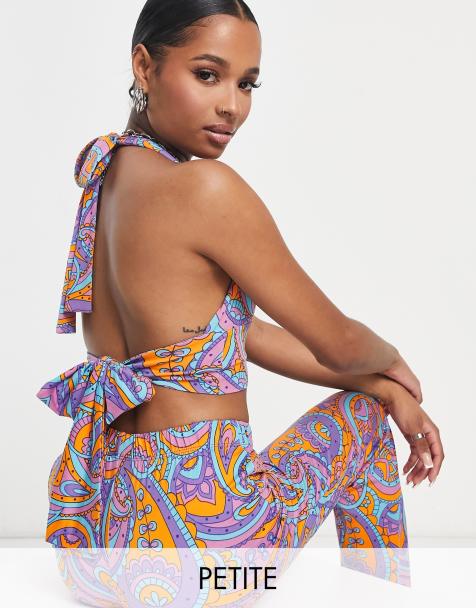 Urban Threads Petite - Crop top dos nu d'ensemble style années 70 à imprimé tourbillons - view 1