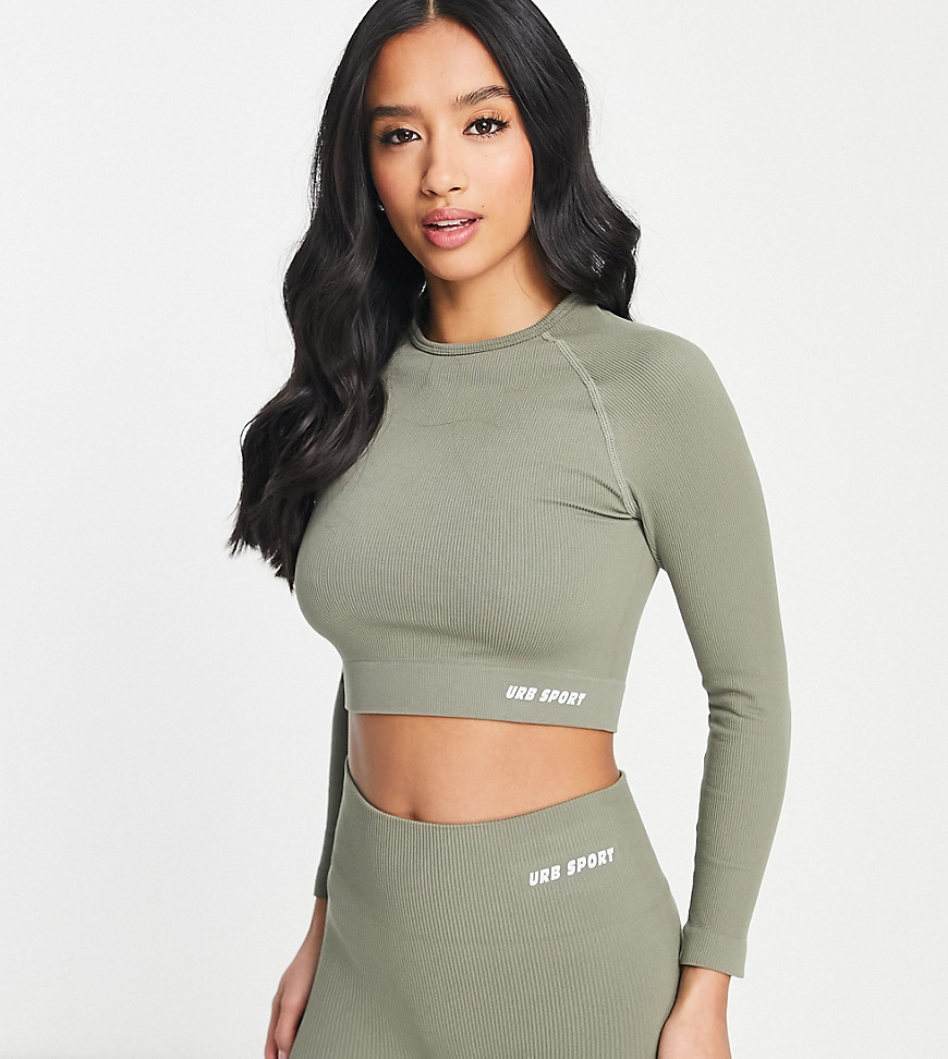 Urban Threads Petite - Crop Top Sportivo A Maniche Lunghe Senza Cuciture Verde Salvia