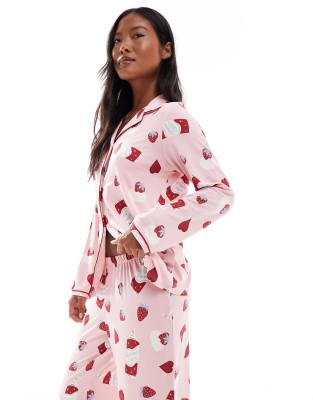 Urban Threads Petite Dessert Print Pajama Set In Pink