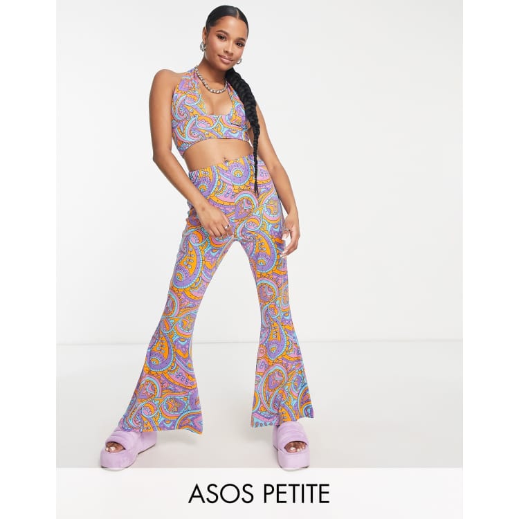 Urban Threads Petite kick flare trousers co-ord in 70s swirl print