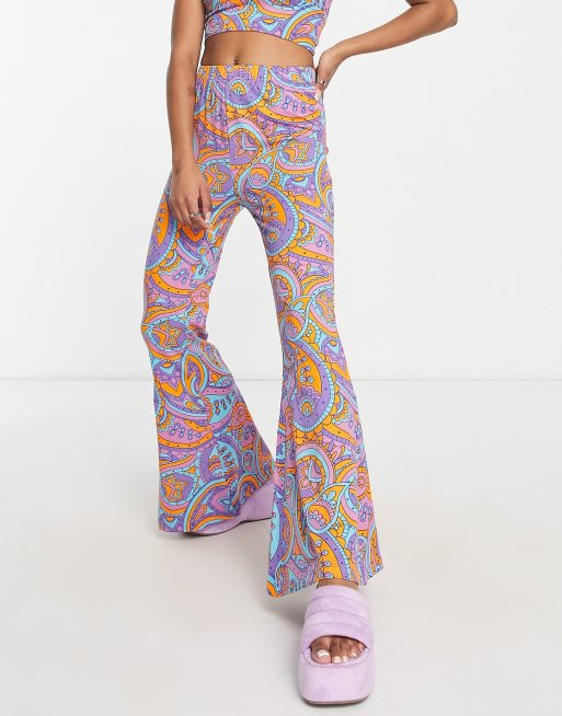 Urban Threads Petite kick flare trousers co-ord in 70s swirl print, 3 of 4